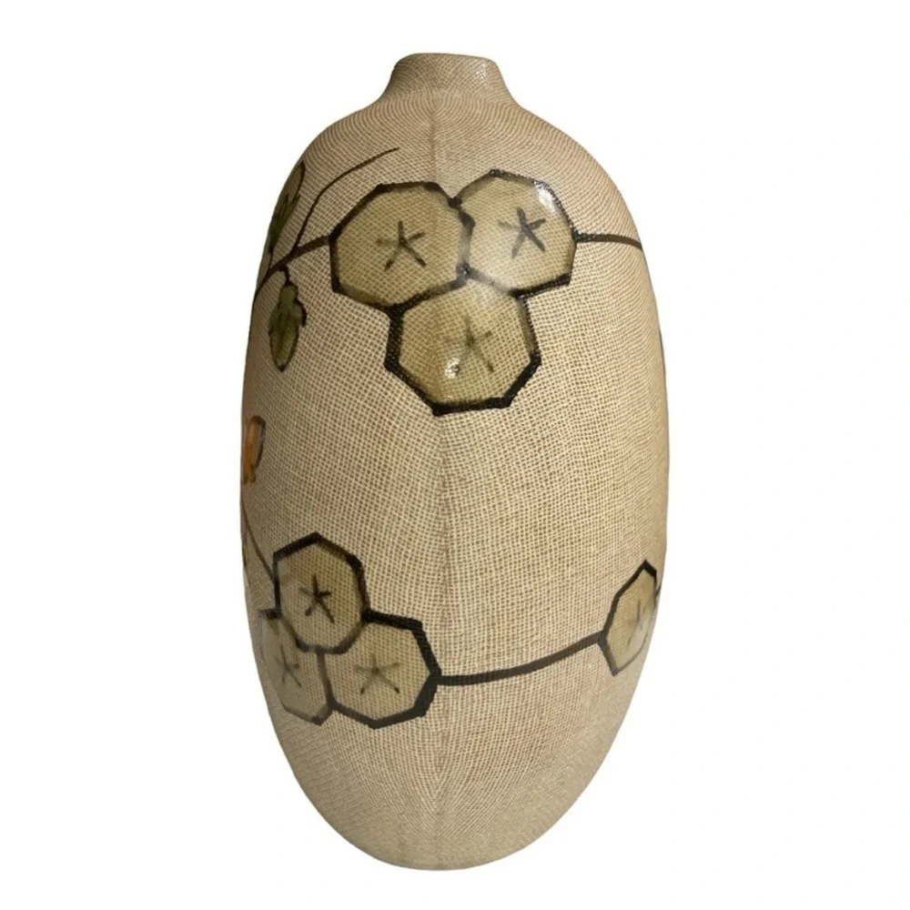 Vintage 1960s MCM Textured Clay Vase Geometric Floral Art Pottery 10.5